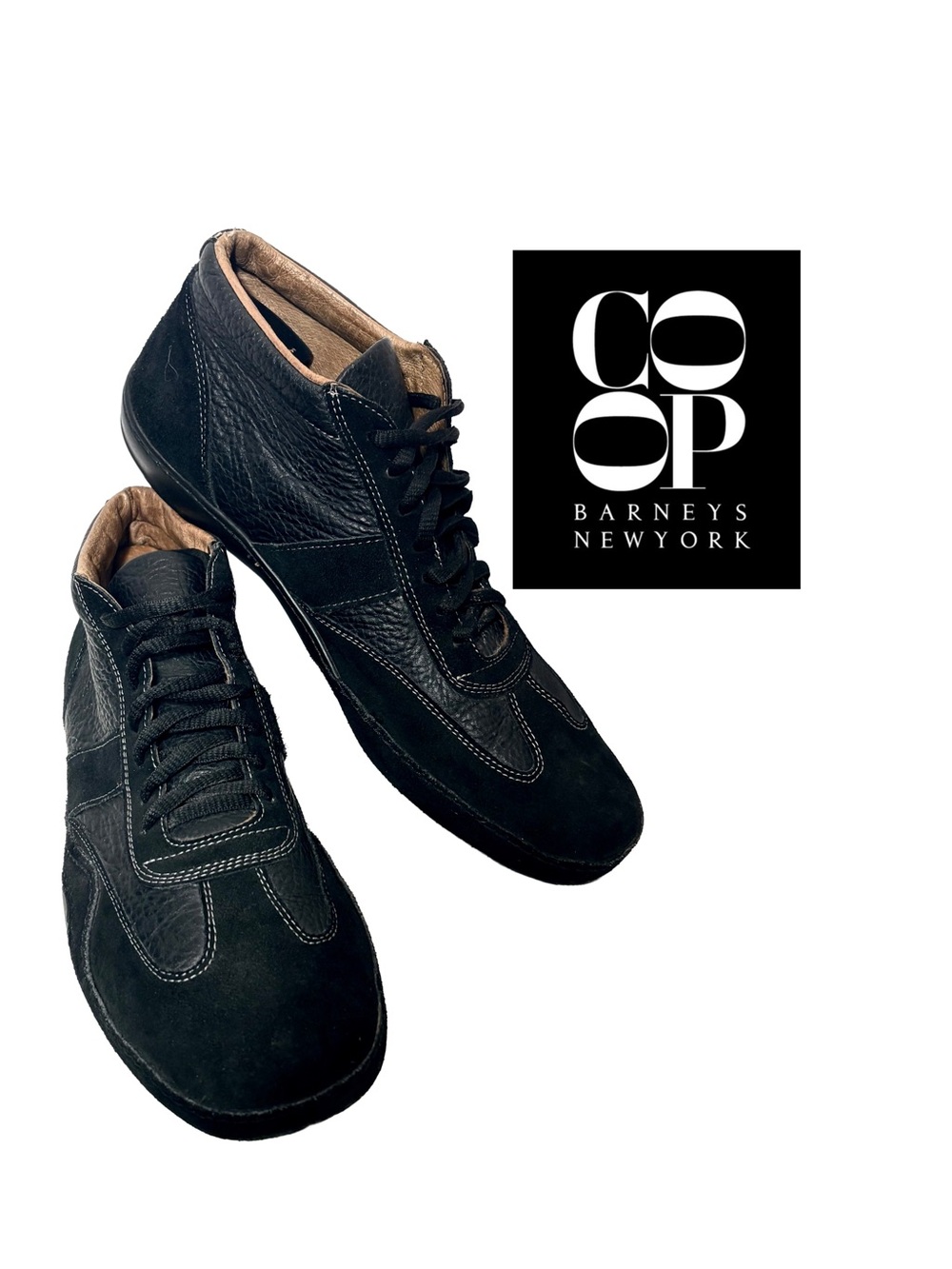 Barneys New York Size 11M Men’s Black Leather Suede Lace-Up Sneakers
